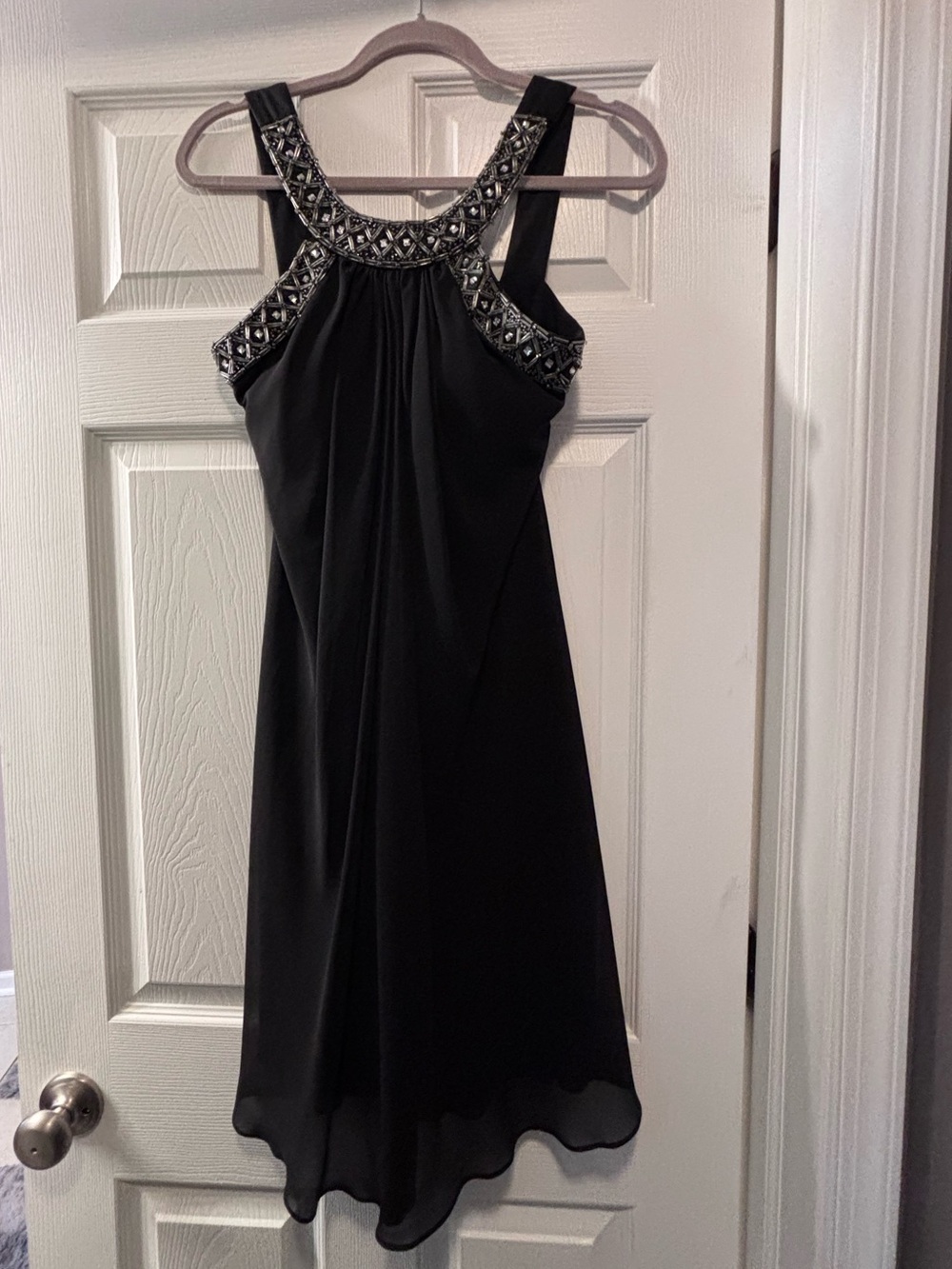 Elegant Black Beaded Halter Evening Dress - Size 4